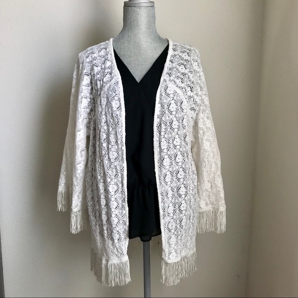 Jessica Simpson Sweaters - EUC Jessica Simpson Boho Lace Fringe Cardigan